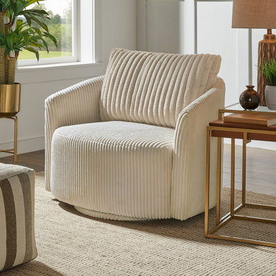 Doniphan Oversized Wale Corduroy Swivel Accent Chair With Furry Channel Pillow