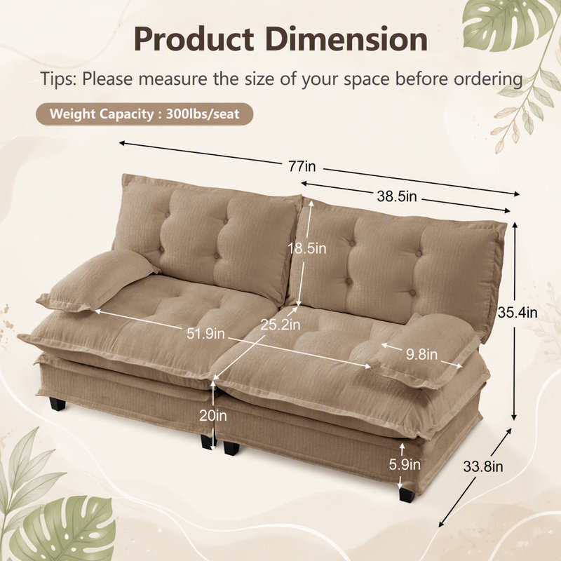 Canapé moderne deux places avec coussins à motifs ajourés, tissu chenille et design modulaire personnalisable pour salon et appartement