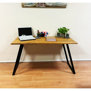 Solid Wood Top Metal Base Computer Desk