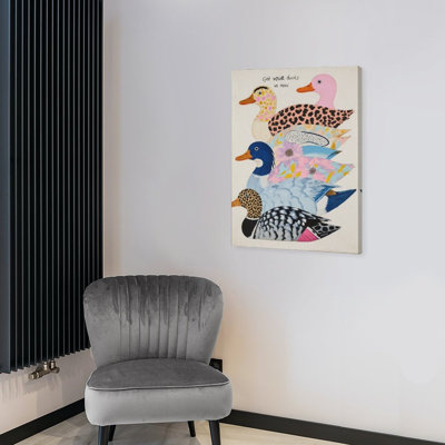 Patterned Ducks Collage, 16 X 20 Inch, Built-In Wooden Frame Wall Art
