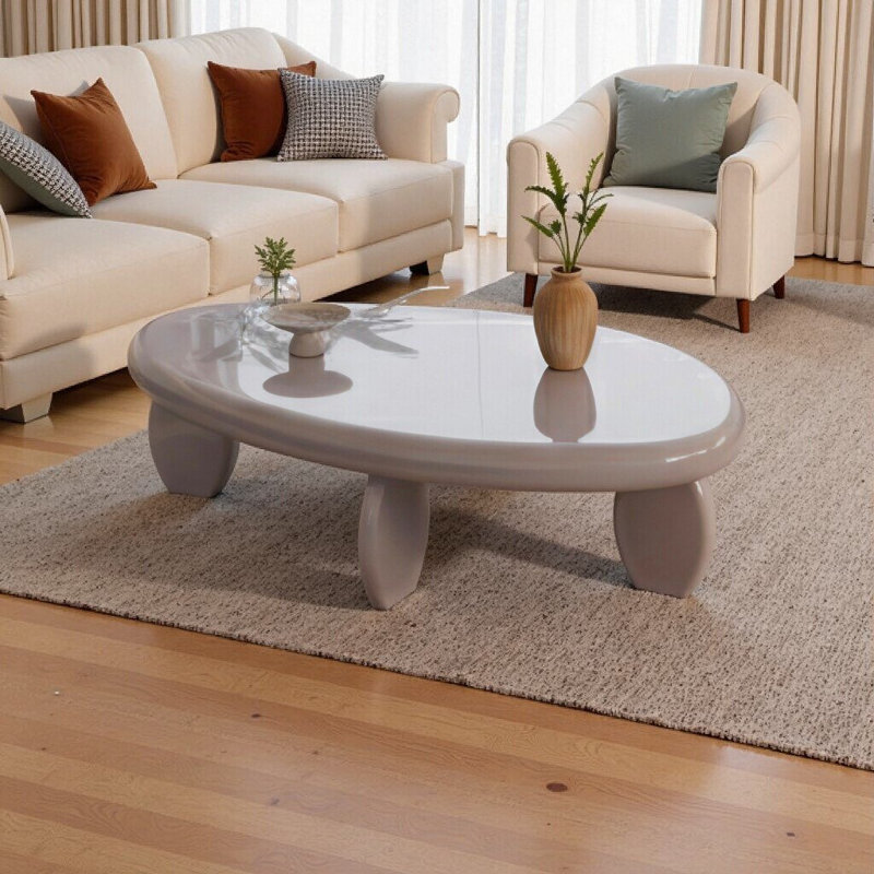 Table basse moderne 46 po x 29 po x 12 po - Gris ultrabrillant, sculpturale et fonctionnelle, Gris