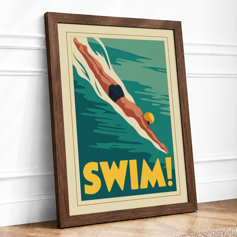 Dive into Action Art Deco - Framed Print, Walnut, A1 - 84.1 x 59.4 cm