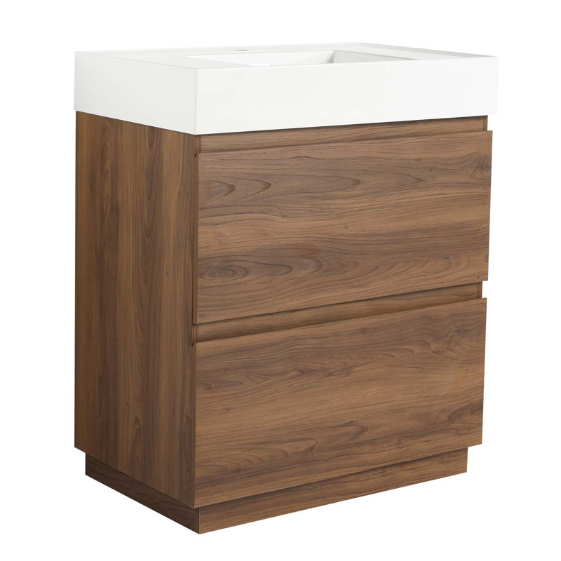 Meuble-lavabo moderne avec lavabo simple encastré et 2 tiroirs