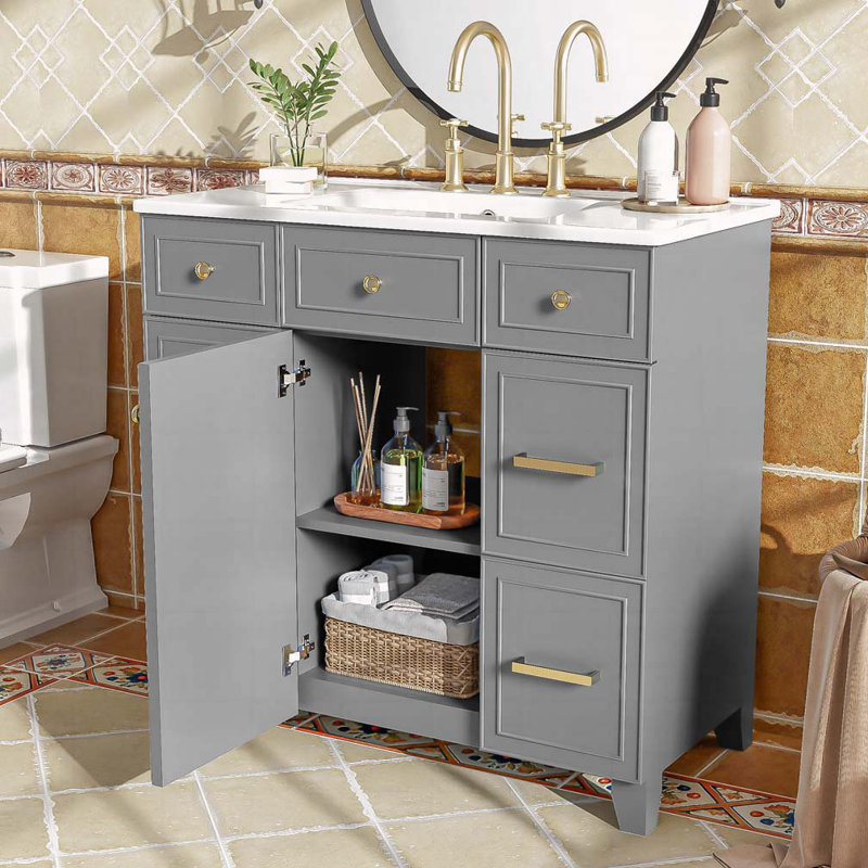 Meuble-lavabo 36 po avec lavabo en céramique, Grey