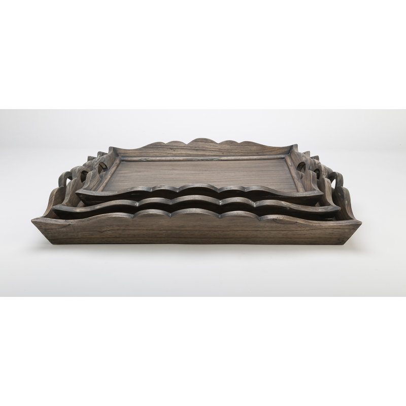 Kadence Scalloped Edge 3-Piece Serving Tray Set, Schooner Brown