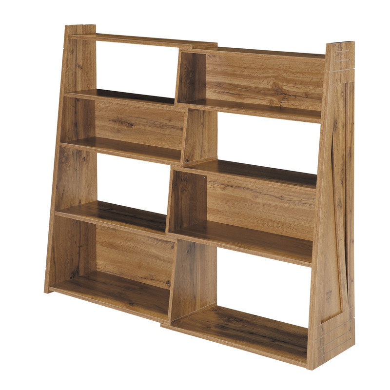 Bibliothèque modulaire asymétrique ouverte en bois de noyer, étagère de rangement convertible, Noyer brun