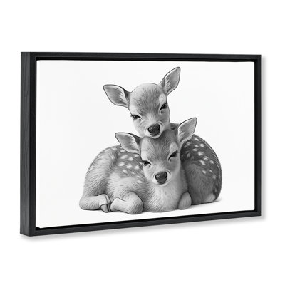 «Two Cuddling Fawns», toile flottante encadrée par Annalisa Latella