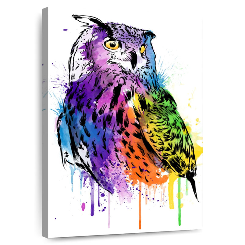 Chouette aquarelle, H 24 po x l 16 po