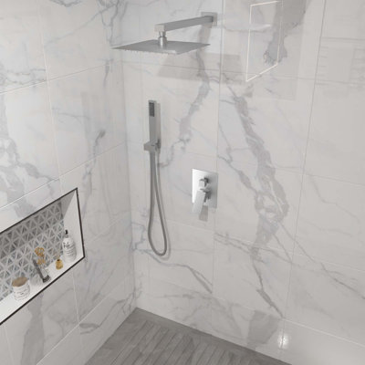 2-Function Concealed Pressure-Balance Valve Shower Set with Stainless Steel Square Top