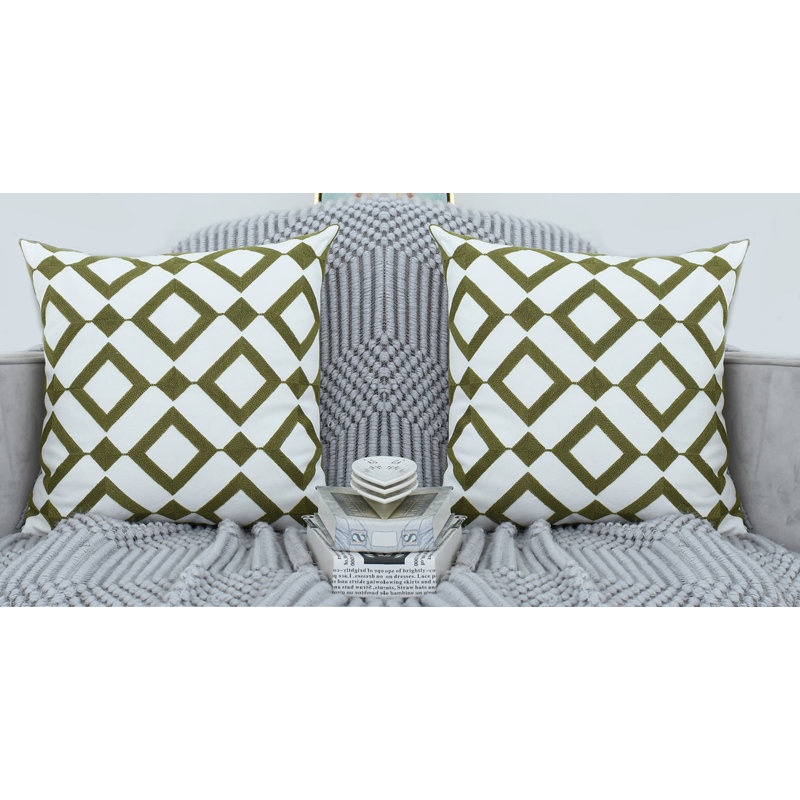 Ensemble de 4 housses de coussin brodées vertes à motif floral avec insertions