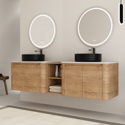 Ensemble de meuble-lavabo double 72 po avec plateau en pierre reconstituée Eaton