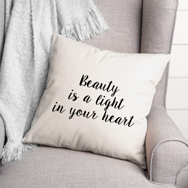 Coussin La beauté est une lumière dans votre cœur, 20 po x 20 po