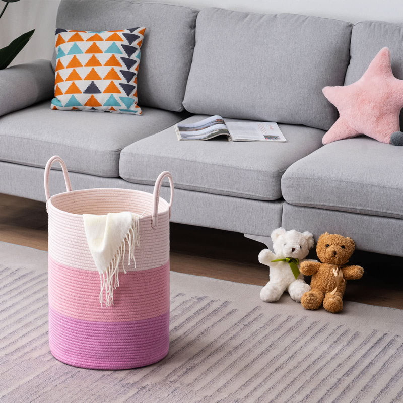 Panier à linge moderne en coton rose - portable, capacité 58L