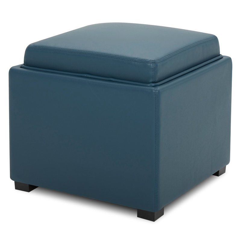 Repose-pieds en pierre avec rangement, Similicuir bleu foncé