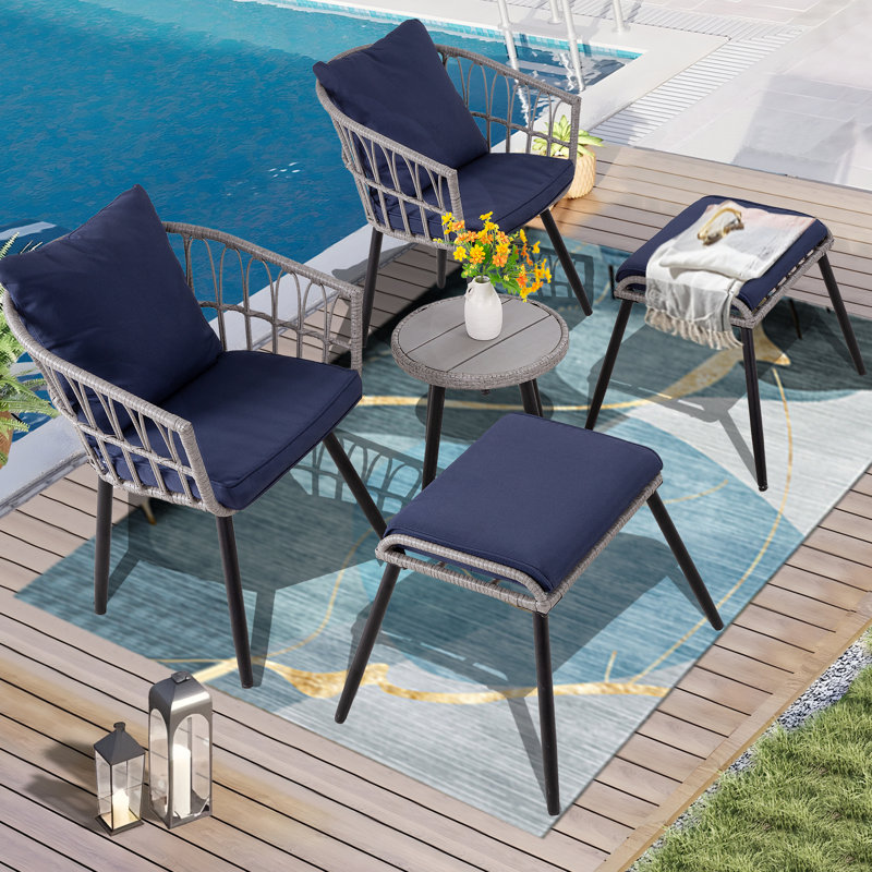 Ensemble de conversation pour patio pour 2 personnes avec coussins, Bleu, Gris / noir
