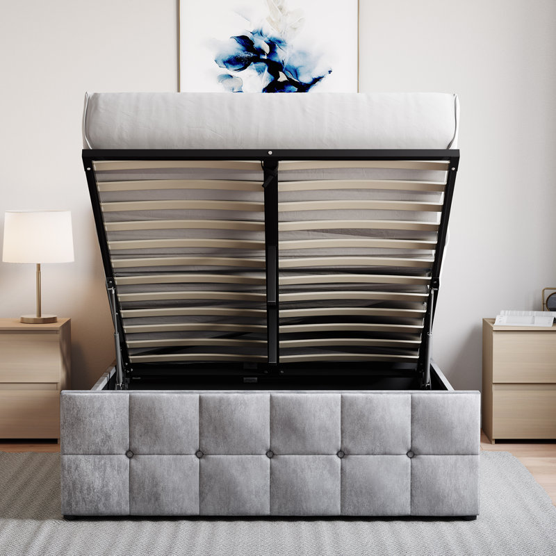 Connell Upholstered Ottoman Bed, UKFR Certified, Crushed Velvet Silver, Double (4'6)