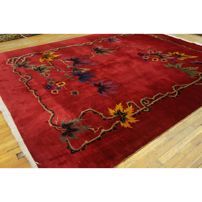 Hand Knotted Wool Area Rug in Red