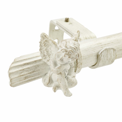 Tringle à rideaux simple rétro chérubin avec fleuron décoratif en ange, longueur réglable (disponible en or et blanc)