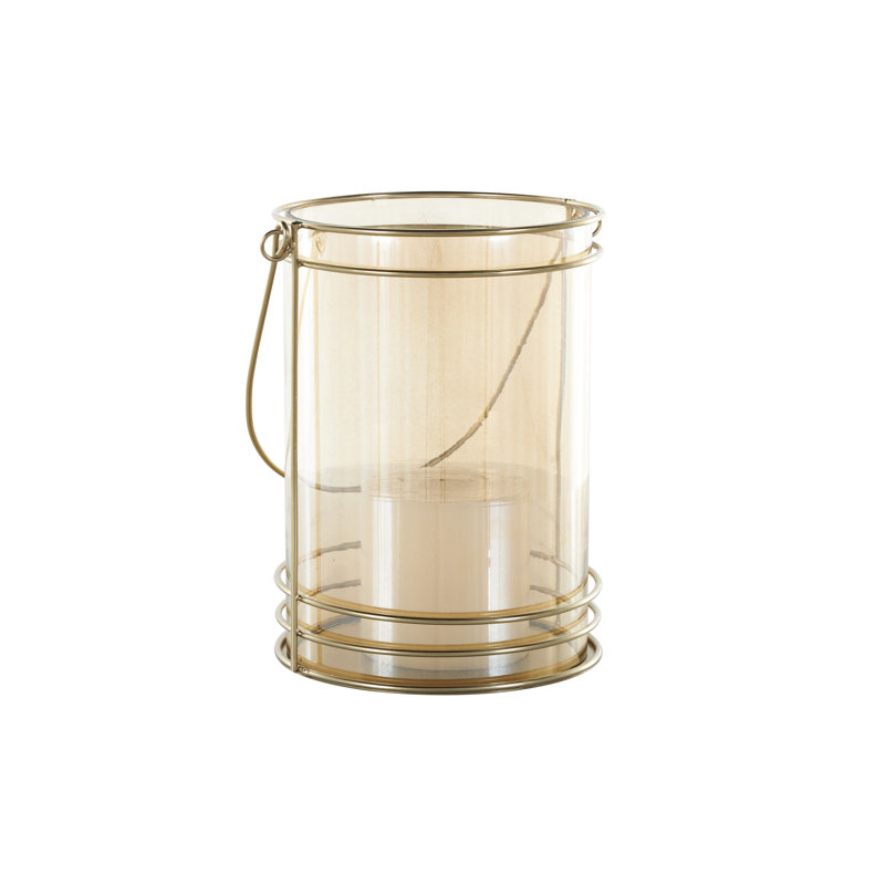 Lanterne en métal pour l'intérieur en métal doré avec tiges circulaires fines et verre teinté