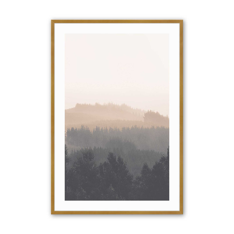 Imprimé voile de forêt, Cadre doré poli, H 17,25 po x l 13,25 po x P 1,25 po