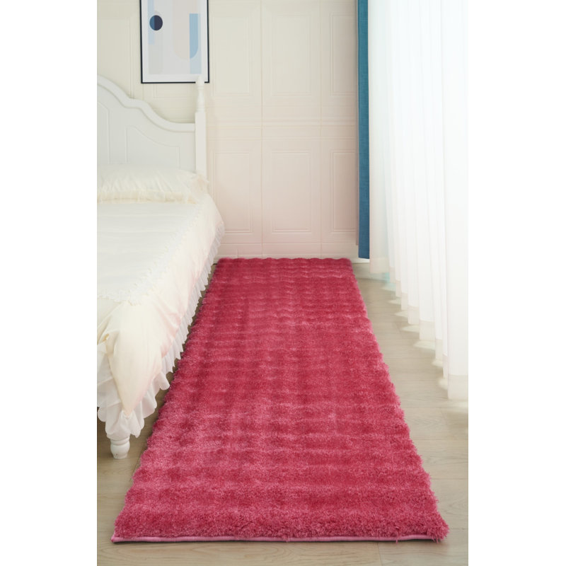 Tapis rose tissé à la main à motif moderne Sunny Collection, Tapis de couloir 2 pi x 8 pi