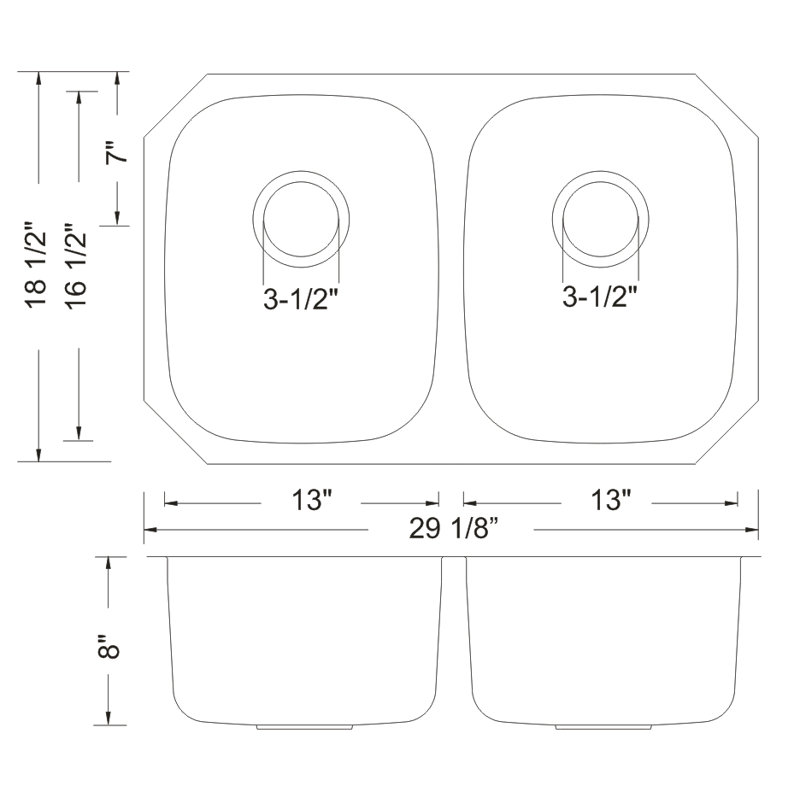 Specialty Series 29.125 " L Undermount Double Bowl Stainless Steel Kitchen Sink