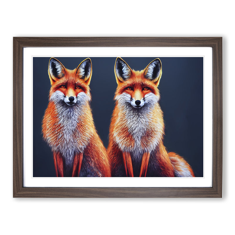 Two Foxes Vol.2 - Framed Print, 25cm H x 34cm W x 2cm D, Walnut Framed