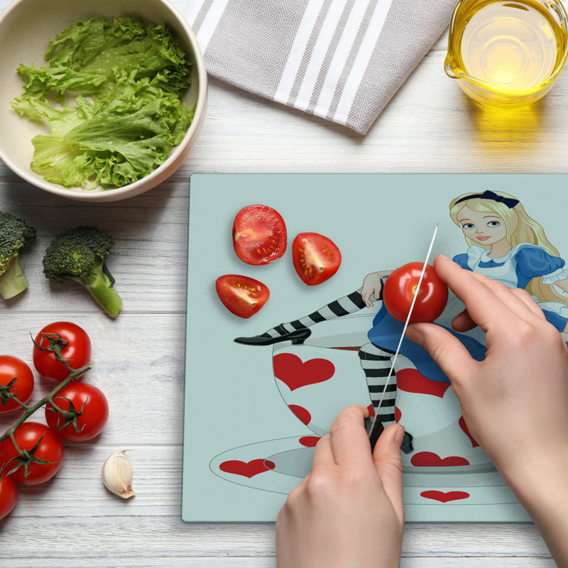 Ambesonne Alice in Wonderland Cutting Board Large Size Lady with Tea Multicolor