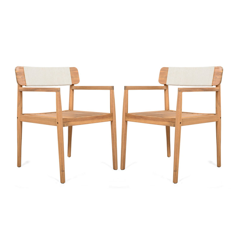 FAUTEUILS D'EXTÉRIEUR CRÉATIFS EN BOIS D'ACACIA TRESSÉ CRÉATIFS AVEC ACCOUDOIRS, ADAPTÉS POUR LA SALLE À MANGER EXTÉRIEURE ET LES PLACES DE LOISIRS, ENSEMBLE DE 2