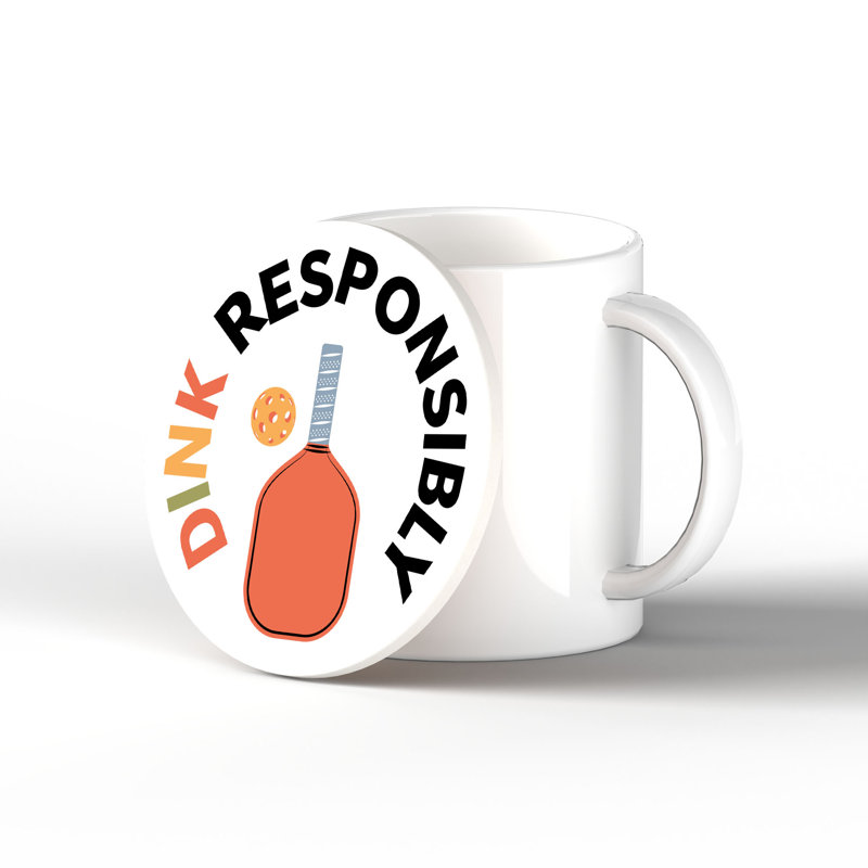 Dinking Responsibly Ceramic Round Coaster, Black