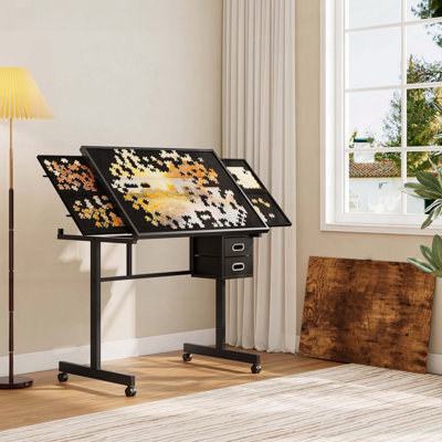 Jigsaw Puzzle Table with 4 Drawers & 2 Storage Trays – 1000-Piece Capacity