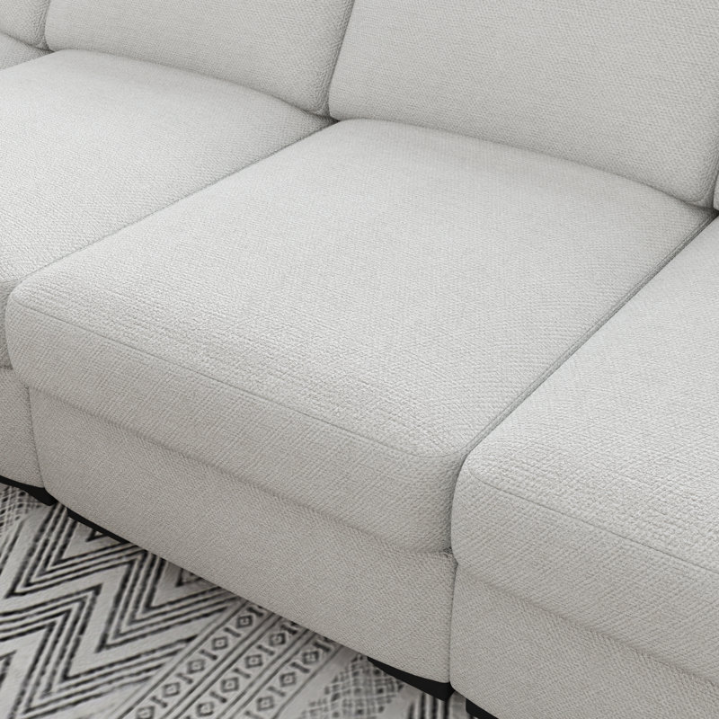 Canapé modulaire rembourré 5 pièces avec repose-pieds, Mélange de lin beige