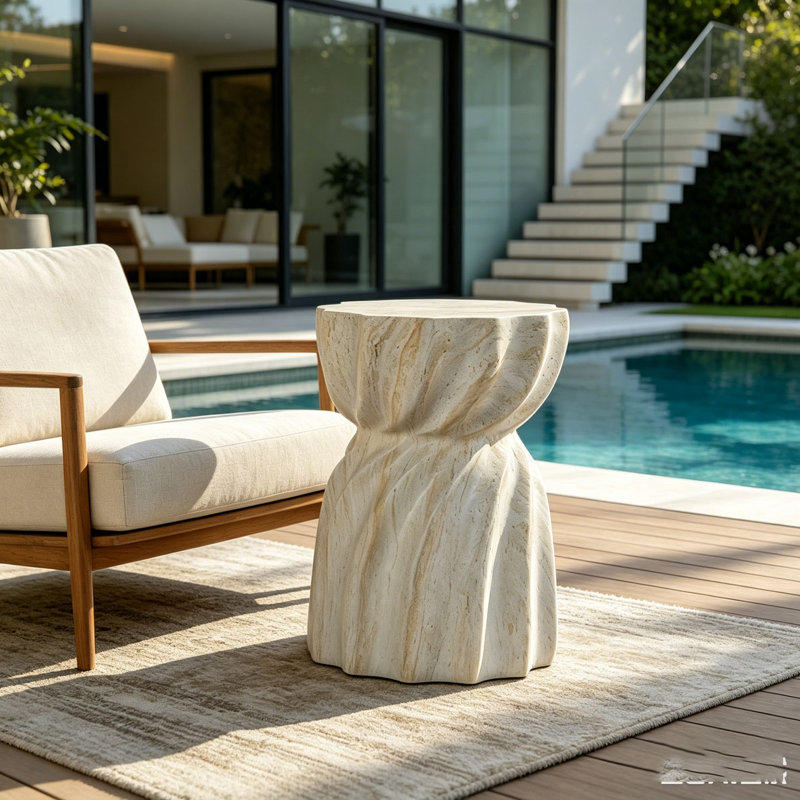 Cement Outdoor Patio End Tables, 18.9" H x 13.78" W x 13.78" D