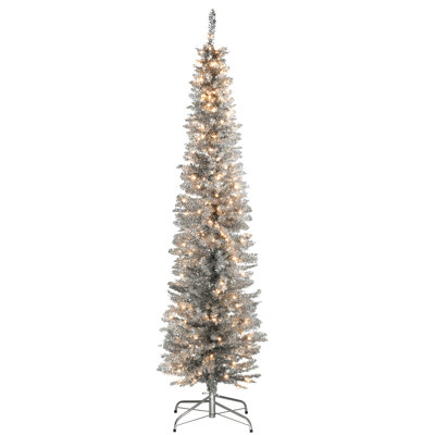 The Holiday Aisle® Silver Tinsel Tree with Clear Lights