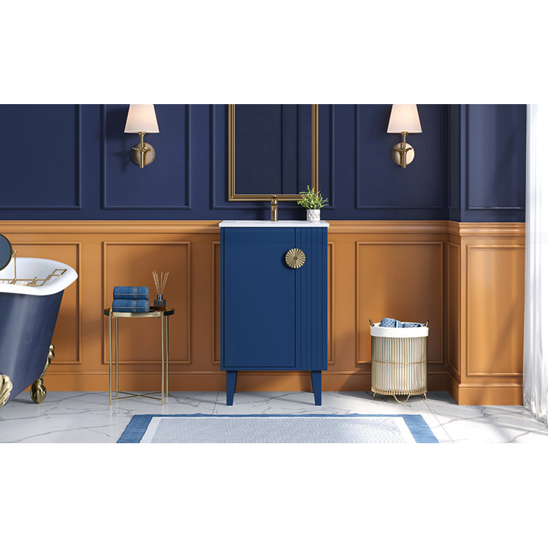 Meuble-lavabo de 20 po avec lavabo en céramique, Bleu