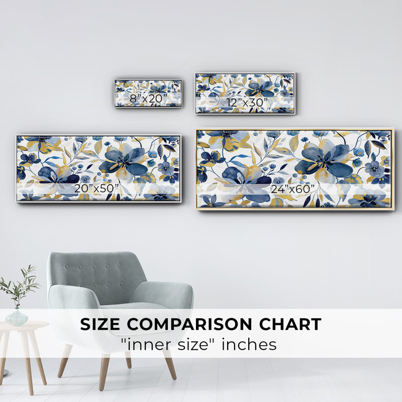 Golden Indigo- Framed Canvas, 12" H x 30" W