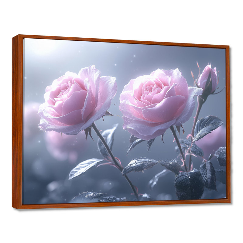 Ikrar lavande roses en fleurs dans la matinée II - roses, art mural, H 12 po x l 20 po, Impression encadrée flottante, Brun