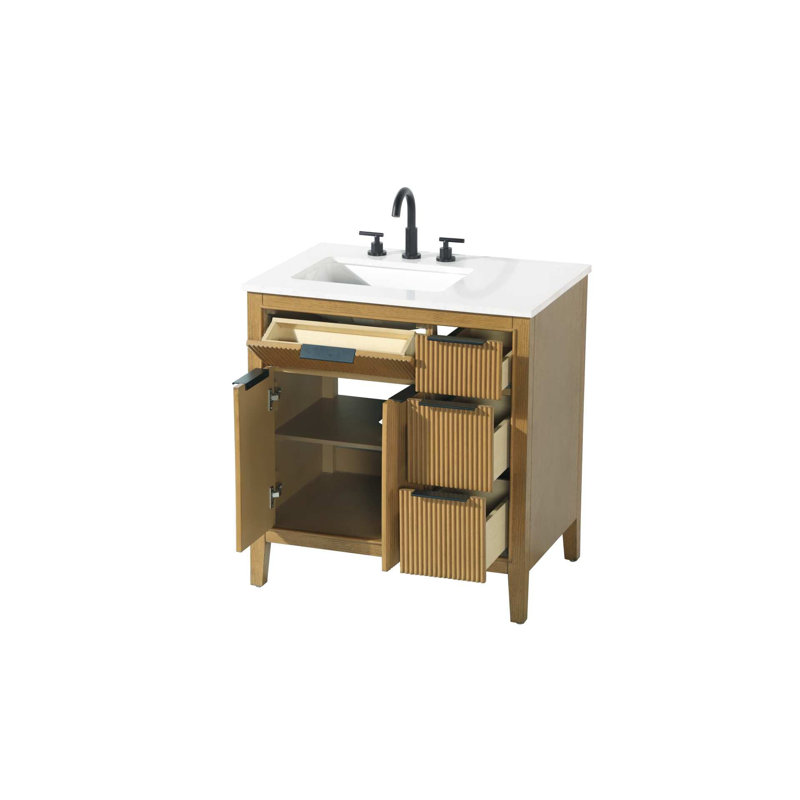 Meuble-lavabo simple 32 po en teck miel, 32", Miel et teck