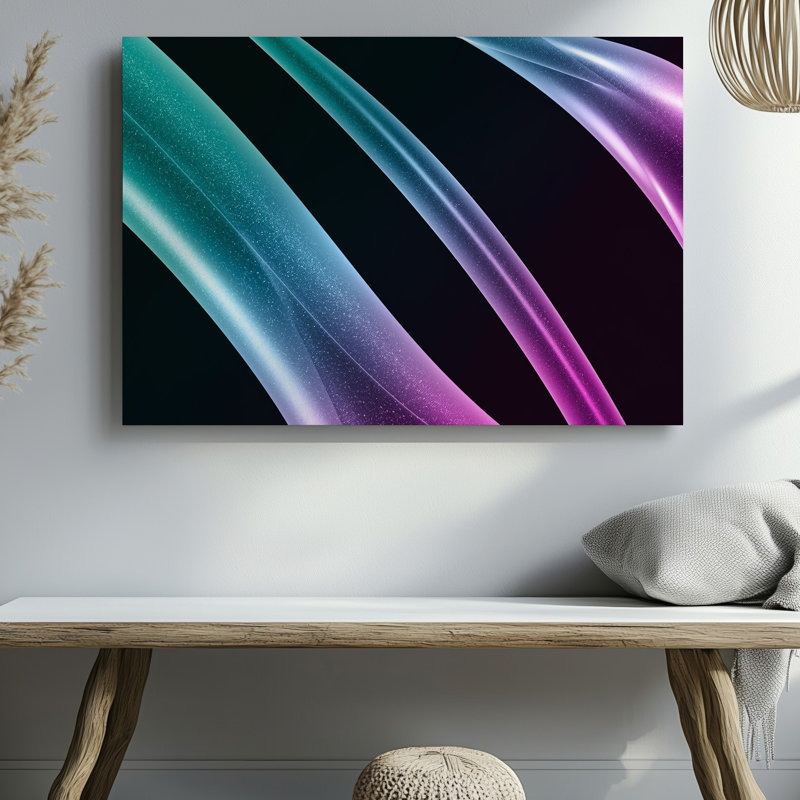 Reproduction d'art sur toile créant une composition abstraite visuellement saisissante avec des formes géométriques fluides qui s'entrelacent de façon dynamique sur toile