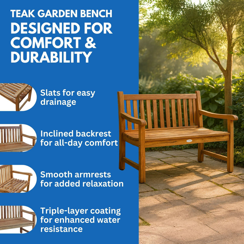 EcoDecors 51”, Outdoor Bench, Patio bench, Outdoor Benches Weatherproof, Wooden Bench Outdoor, Wood Bench Outdoor, Outdoor seating, Porch Benches - Earthy Teak