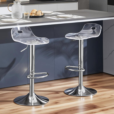 Adjustable Height Bar Stools Set of 2  Clear Acrylic Barstools with Low Back & Silver Base Modern Counter Height Stools Chair for Kitchen Counter Bar