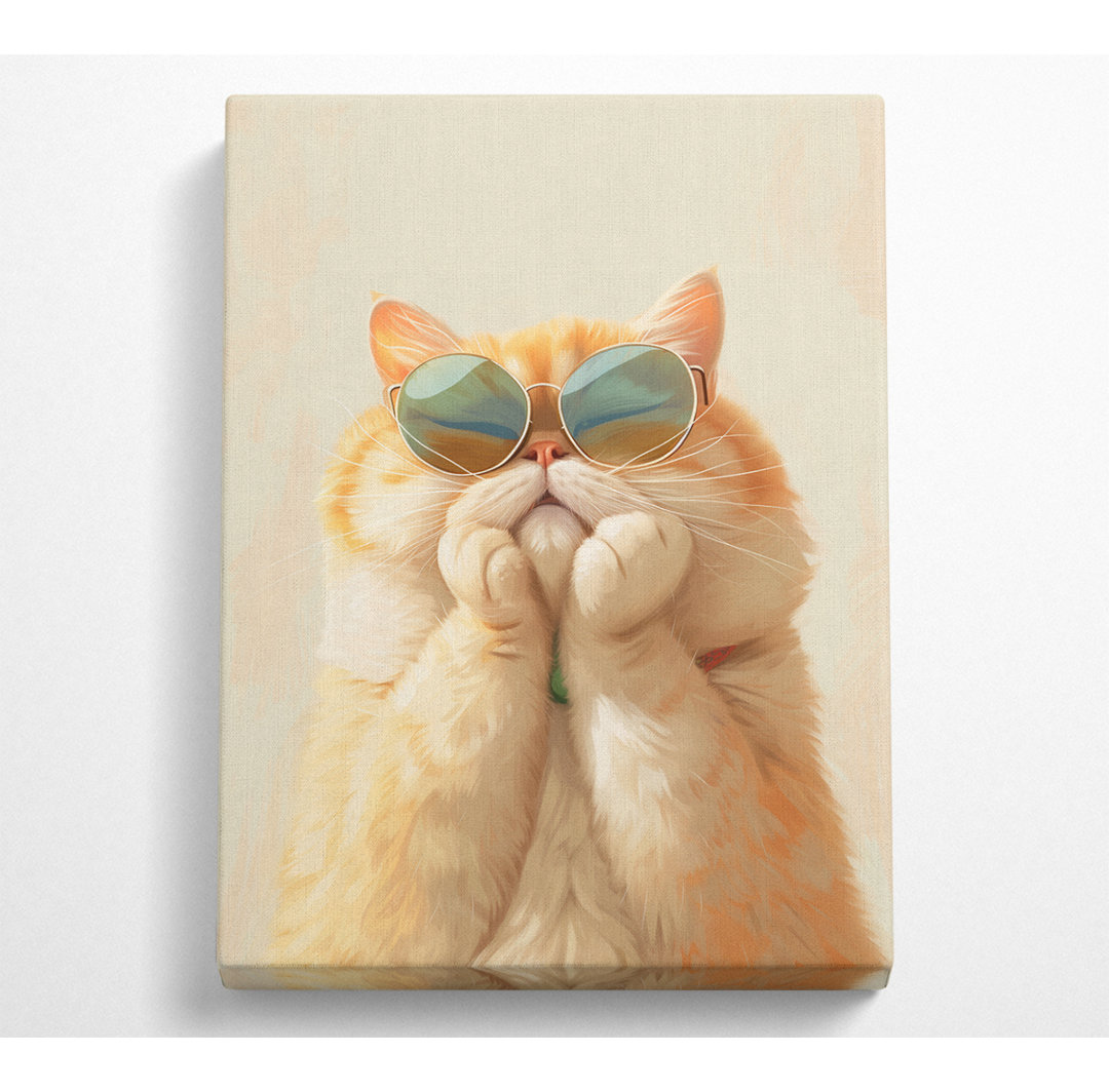 Orangefarbene Katzen-Sonnenbrille - Einzelbildrahmen Kunstdrucke auf Leinwand