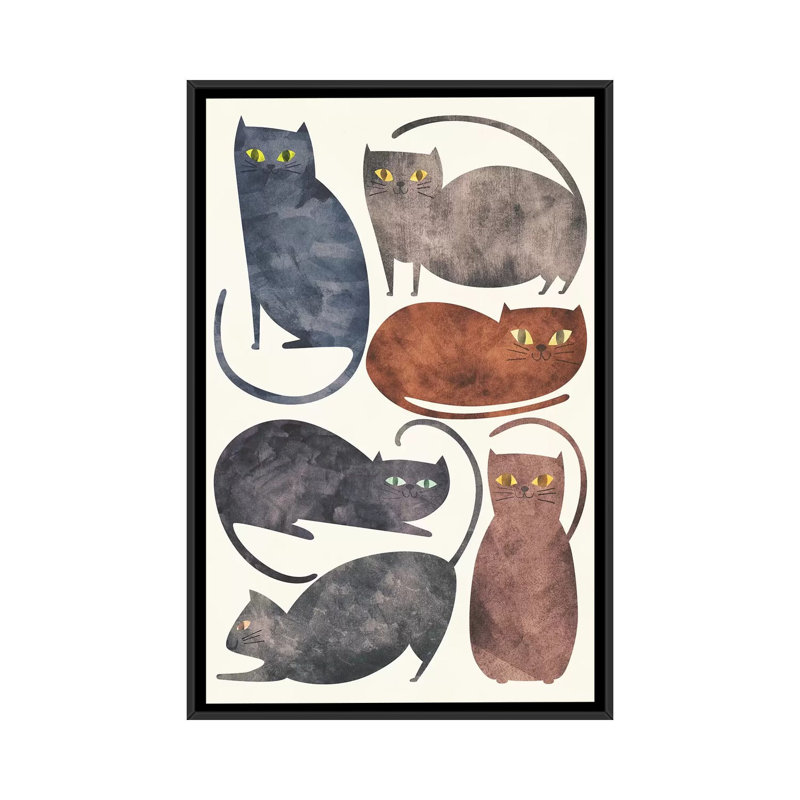 « chats », art sur toile, H 48 po x l 32 po x P 1,5 po, Toile avec cadre noir, Non mat