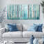 «Birch Tree Forest Blue Mist», reproduction d'art sur toile tendue sur toile, ensemble de 3-603728733
