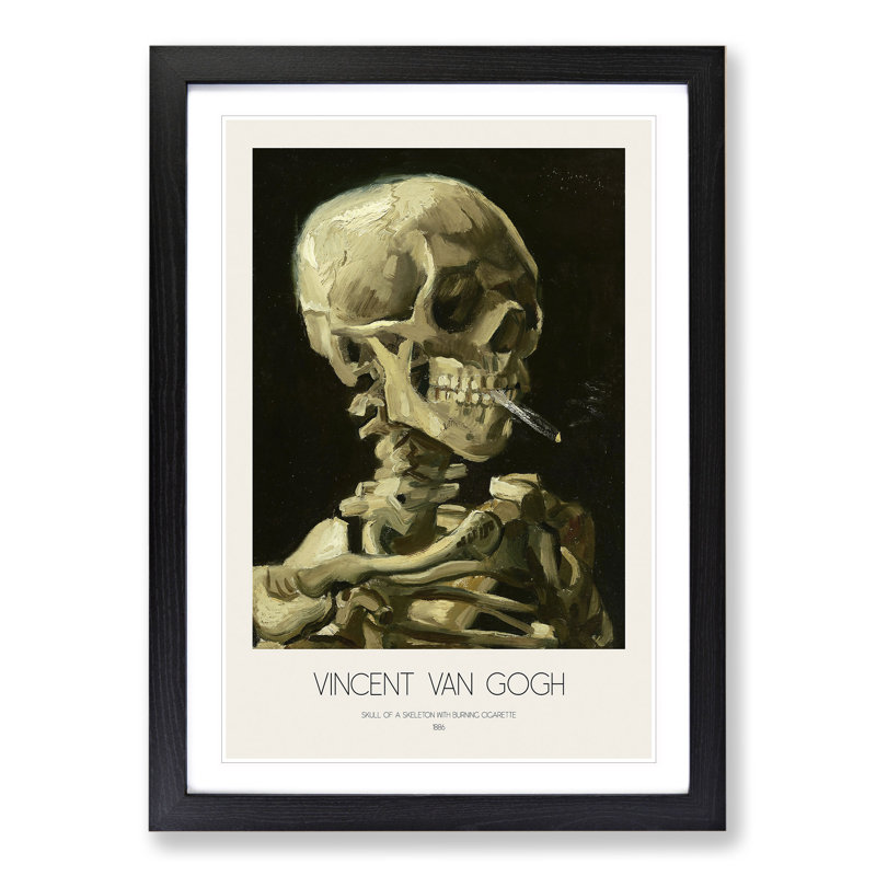 Skull of a Skeleton with Cigarette with Border by Vincent Van Gogh - Picture Frame Painting, 48cm H x 36cm W x 2cm D
