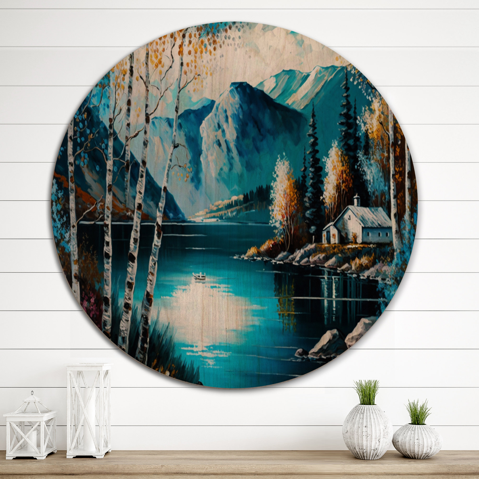 Loon Peak® Cabin By A Lake In Fall II On Wood Painting | Wayfair