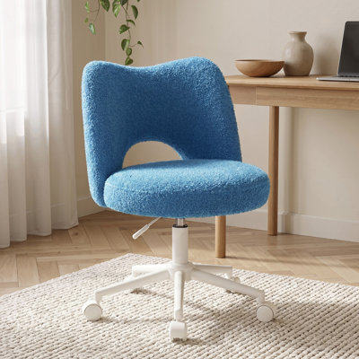  Teddy Vanity Desk Chair, Height Adjustable Swivel Rolling with Hollow Back, for Bedroom Dressing Room & Home Office,Dark blue
