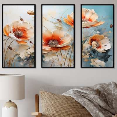 Peach Poppies Farmhouse Country Charm - Ensemble de décorations murales coquelicots