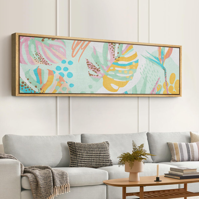 «Abstract Botanical Mid Century Shape», reproduction d'aquarelle sur toile encadrée sur toile, H 20 po x l 60 po, Naturel