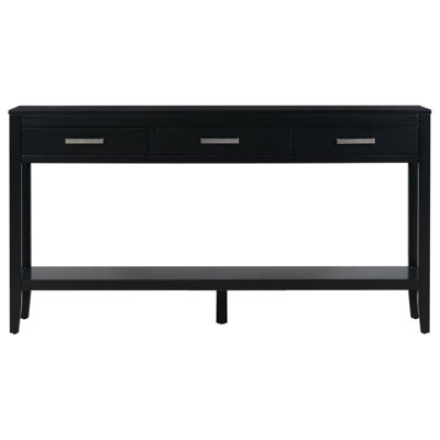62.2'' Farmhouse Entryway Table With 3 Drawers, Painted Console Table With Bottom Shelf & Iron Handles, Minimalist Sofa Table For Living Room, Hallway, Kitchen, Bedroom, Office